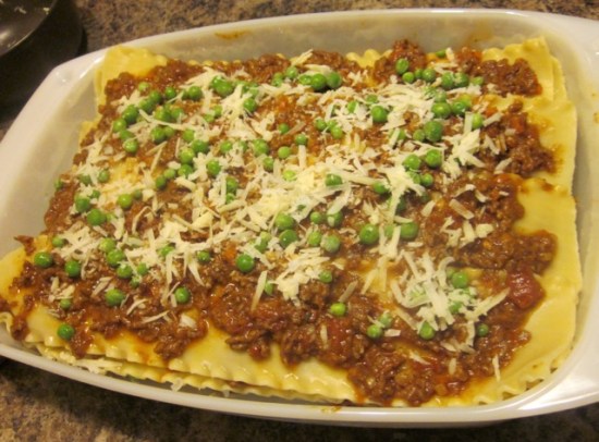 Simple Bolognese Lasagna with Peas myfavouritepastime.com
