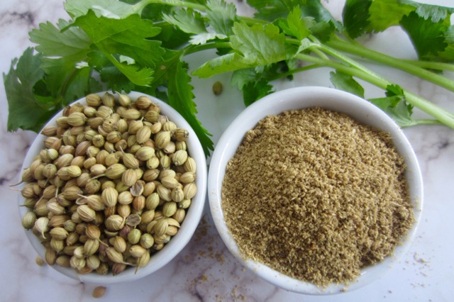 Whole and ground coriander seeds (Coriandrum sativum) myfavouritepastime.com