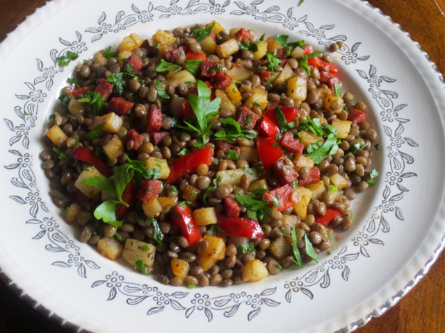 Chorizo-Flavoured Lentil and Potato Salad myfavouritepastime.com